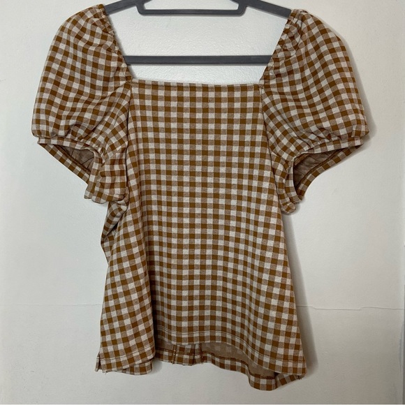 Madewell jacquard gingham square neck puff sleeve button up top - Picture 5 of 8